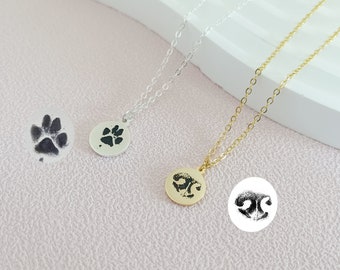 Personalized Paw Print Necklace, Actual Paw Print Necklace, Custom Pet Name Necklace, Dog Paw Nose Print Necklace, Pet Memorial Gift