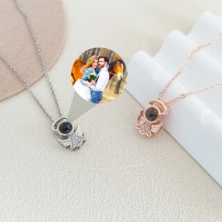 Collana Con Foto Proiettata Personalizzata – Ciondolo Rotondo In Argento 925 Con Immagine Incisa – Regalo Per Anniversario, San Valentino, Mamma (Oro Rosa)