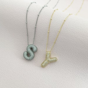 Collar inicial personalizado, collar de letras de globo de burbujas, collar de letras personalizado, colgante con nombre de diamante, regalo para ella