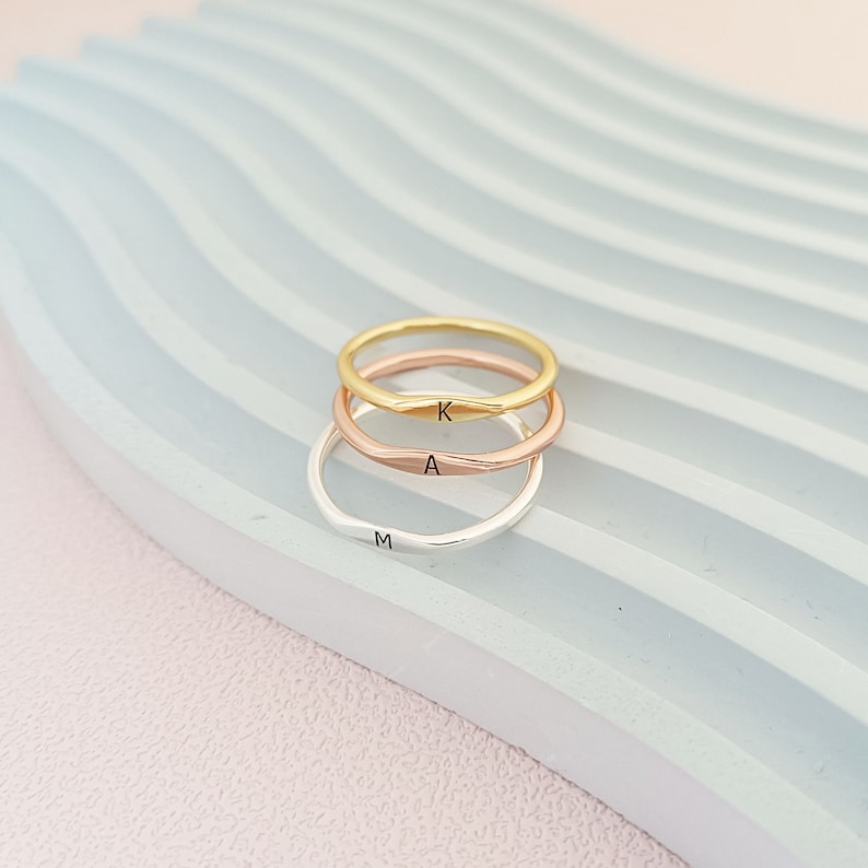 Personalized Initial Ring, Custom Letter Ring, Dainty Stacking Ring ...