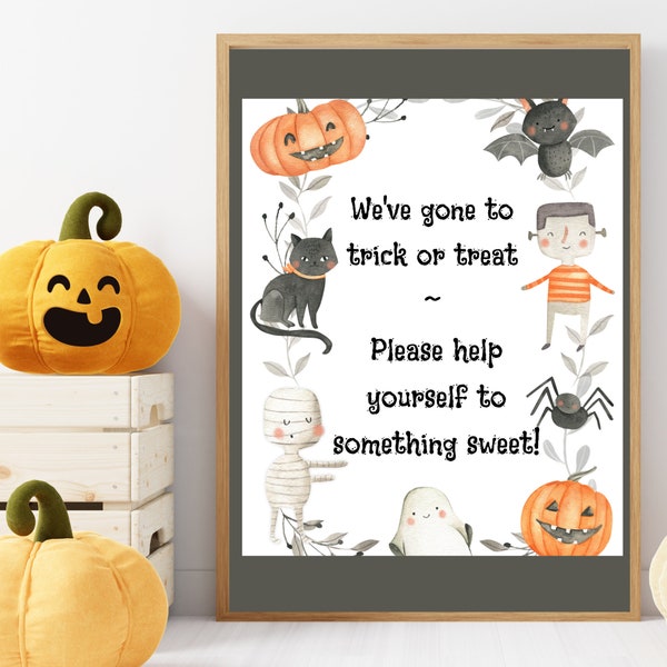 Last Minute Halloween, Trick or Treat teken, Halloween snoep teken, voordeur teken, Halloween decor, Happy Halloween, snoep teken