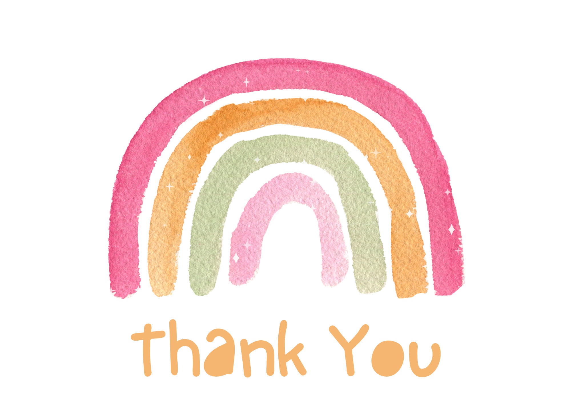 Printable Thank You Card, Rainbow Thank You Cards, Blank Inside Cards, Boho Rainbow, Rainbow