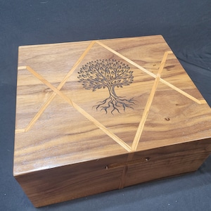 Handmade Large Tree of Life Jewelry Box. Custom Walnut and Cherry Solid Hardwood Heirloom Storage or Keepsake box.