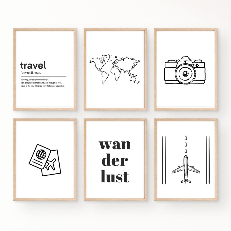 Travel Wall Art Travel Gallery Wall Set Black and White Etsy