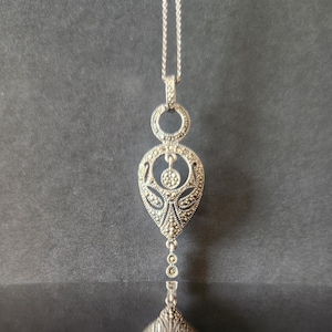 Vintage Sterling Silver Marcasite Pendant Necklace