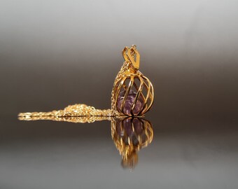 Colar com pingente de ametista vintage em ouro e prata 925