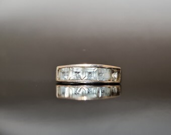 Dress Ring in Vintage Silver and Channel Setting Blue Topaz