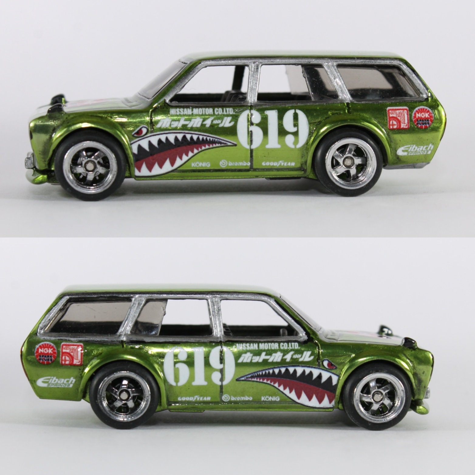 ミニカー Hotwheels Datsun 510 wagon moon custom Tarmac Works Collab Model - Datsun Blulebird 510 Wagon Mooneyes