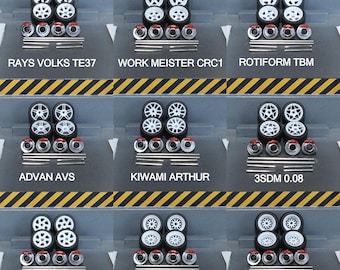 1:64 White Wheels + Discs + Tires + Axle Kit For Hot Wheels Customs Diorama 1/64 3D Printed - UK SELLER