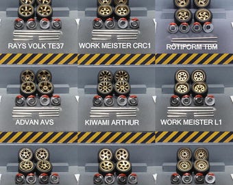 1:64 Bronze Wheels + Discs + Tires + Axle Kit - Hot Wheels Customs Diorama 1/64 3D Printed - UK SELLER