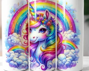 Personalized Unicorn 20oz Tumbler, Rainbow Water Bottle, Back to school