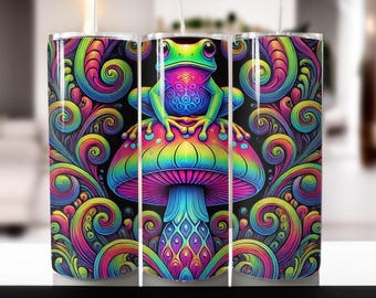 Neon Frog Mushroom 20oz Tumbler: Rainbow Nature Gift