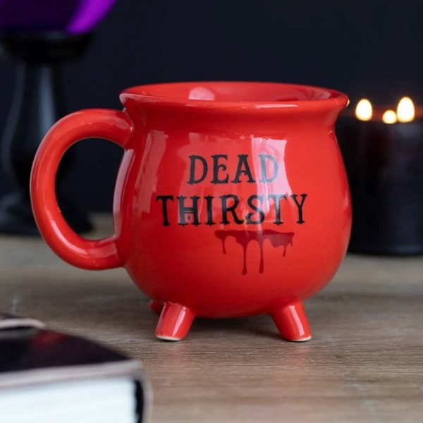 Dead thirsty Halloween cauldron mug ceramic vampire spooky home decor kitchenware gift for friends him her them bloody gore horror witch