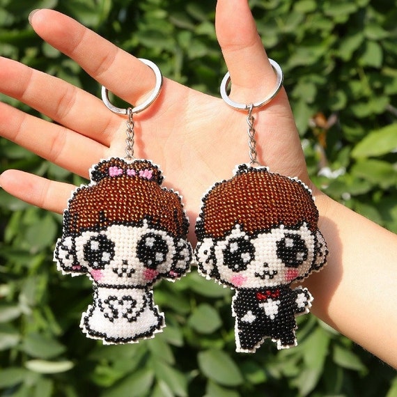 Bride and Groom Embroidery Keychain Kit, Bead Embroidery Doll