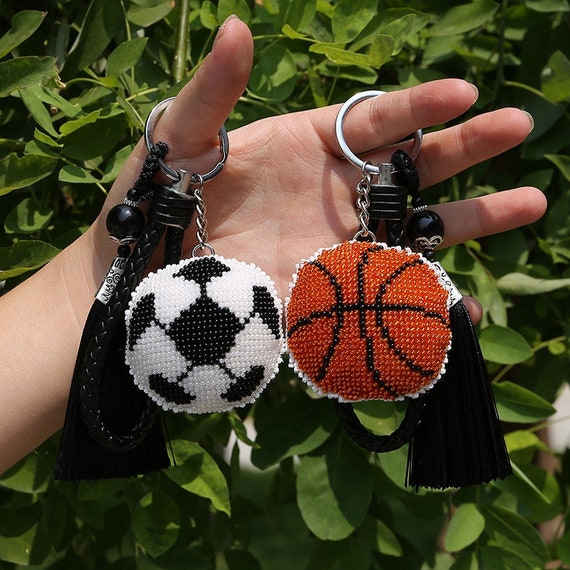 DIY Basketball Keychain Bead Embroidery Kit, Football Cross Stitch