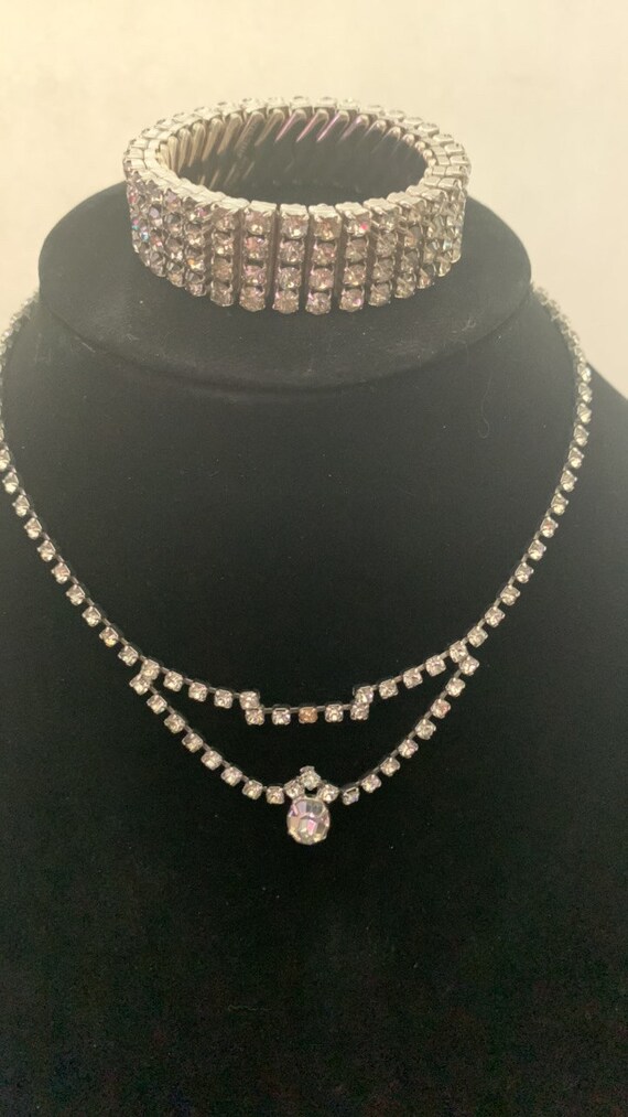 Rhinestone Necklace and Bracelet Set - image 1