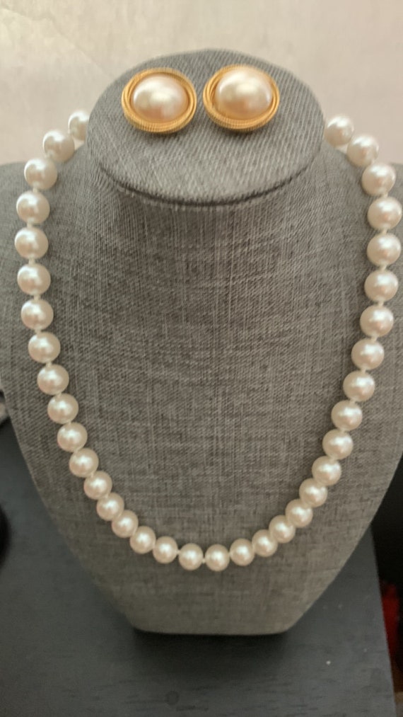 Vintage Classic Faux Pearl Necklace and Earrings