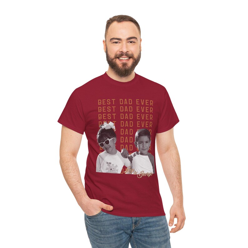 Best Dad Ever Photo Shirt, Personalized Father's Day Gift, Photo Dad Shirt, Vintage Dad Shirt, Custom Dad Tee, Dad Graphic Tee Cardinal Red