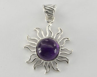 Sterling Silver - Purple Sun / Star Amethyst Pendant - 925 Sterling Silver - Pendentif améthyste en argent sterling