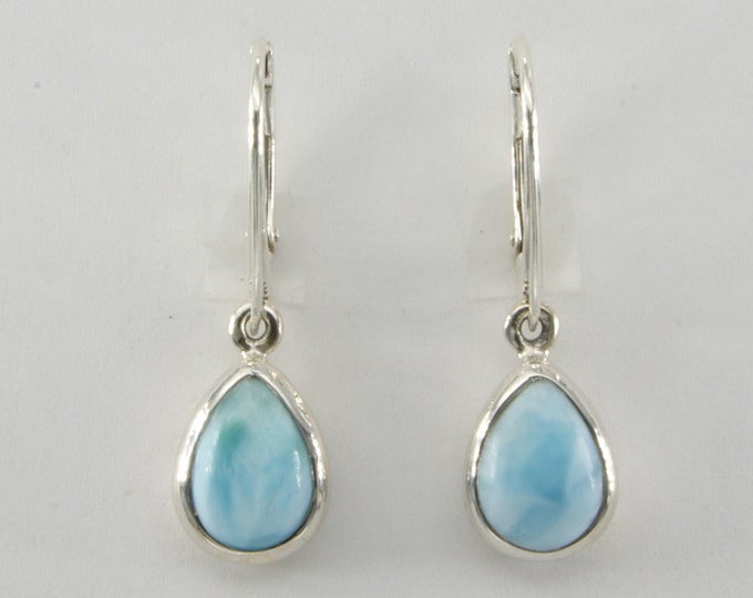 Natural Larimar 10x14mm Pear Shaped Stud Earrings – Ocean Blue Aqua Accents, .925 Sterling Silver, 11.2ct TCW