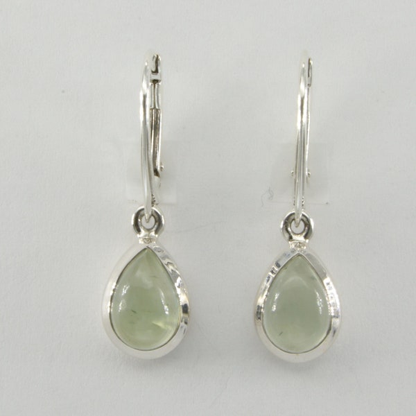 Sterling Silver 925 Leverback - Teardrop Green Prehnite Dangle / Drop  Earrings - Lever back Boucles d'oreilles Prehnit en argent sterling