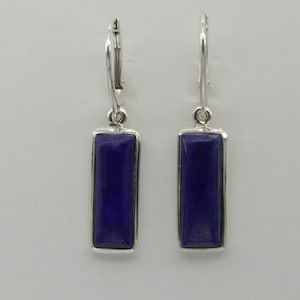 Sterling Silver (925) Leverback - Blue Square / Rectangle Lapis Lazuli Dangle / Drop  Earrings - Lever back