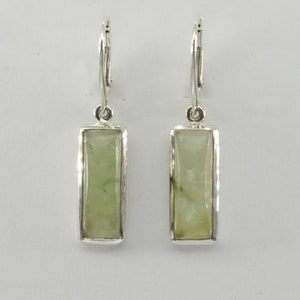 Sterling Silver (925) Leverback - Rectangle / Square Oval Green Prehnite Dangle / Drop  Earrings - Lever back