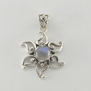 Sterling Silver (925) - Rainbow Moonstone Sun / Star Pendant