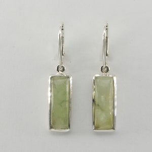 Sterling Silver (925) Leverback - Rectangle / Square Oval Green Prehnite Dangle / Drop  Earrings - Lever back