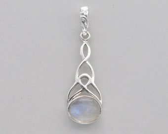 Sterling Silver - Oval Moonstone Celtic Pendant - 925 Sterling Silver - Pendantif Pierre de Lune en argent sterling