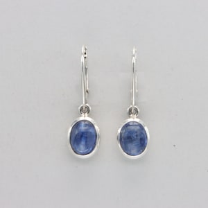 Sterling Silver (925) Leverback - Blue Kyanite Oval Dangle / Drop  Earrings - Lever back - Genuine and Natural Gemstone from Brazil
