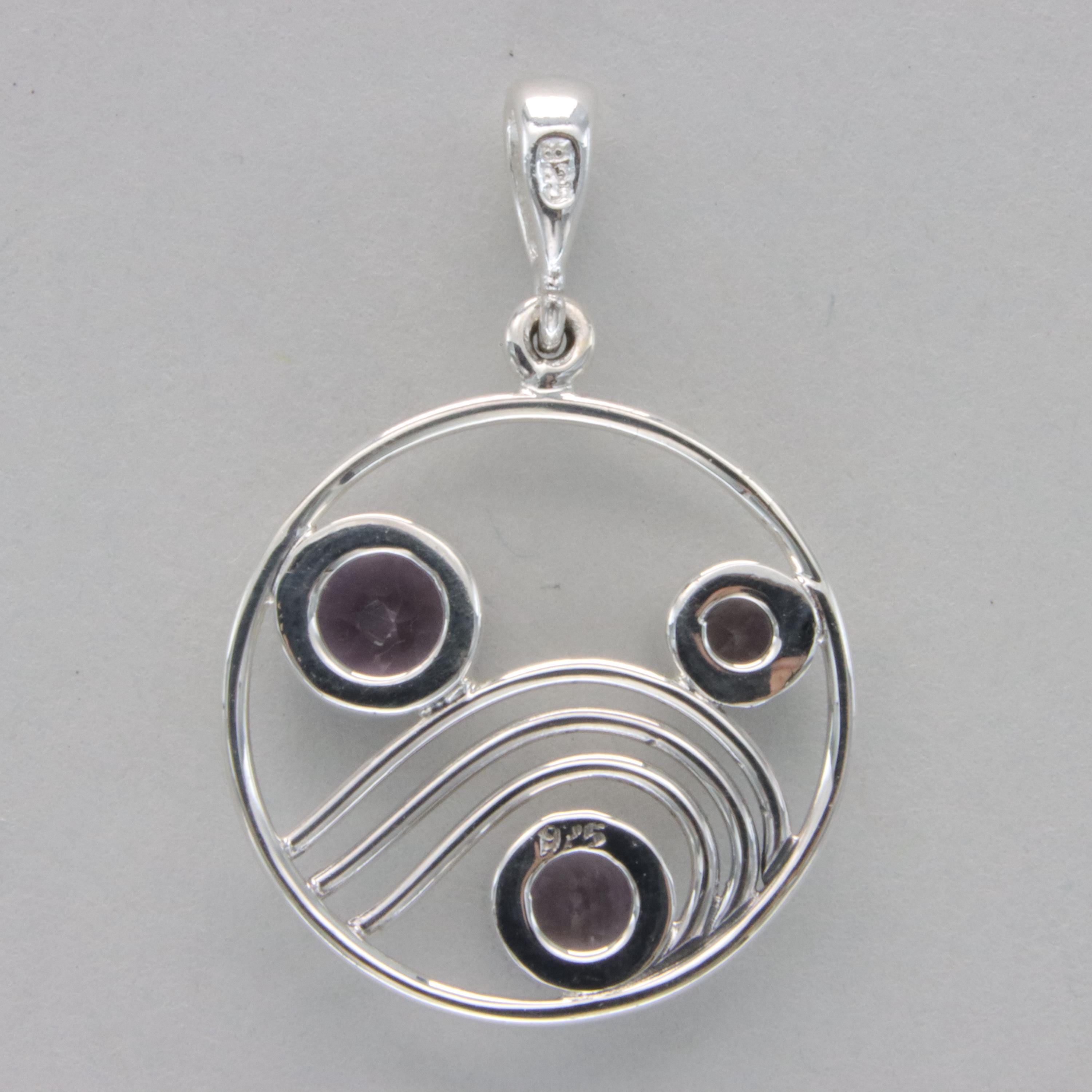 Amethyst Wave Sterling Silver - Triple Round Purple Amethyst Wave Pendant - 925 ...