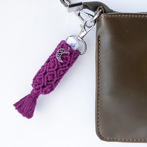 Purple Macrame Lip Balm Holder Keychain: Boho Purse Accessory
