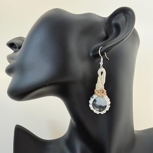 Macrame Earrings with Maligano Jasper Stones and Sterling Silver Earring Hooks