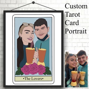 Personalized Tarot Card Inspired Portrait Custom Digital Print Zodiac Sign Couples or Friend Gifts For Valentines, Anniversary or Birthdays.