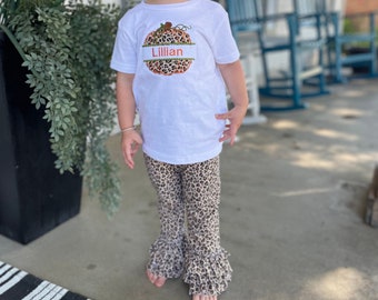 Fall Cheetah Print Ruffle Leggings Outfit, Fall Pumpkin Toddler Custom Shirt