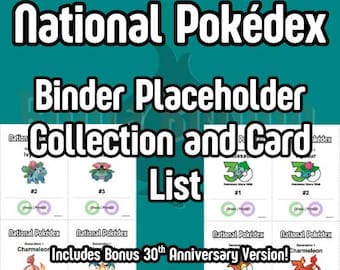 Printable Pokémon National Pokédex Binder Placeholders & Tracker List | 1025 Pokémon | Pokémon Card Binder Filler | Digital Download