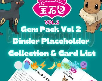Marcadores de posição para fichário Pokémon Gem Pack Vol. 2 e lista completa de cards! Conjunto Evoluções do Eevee!