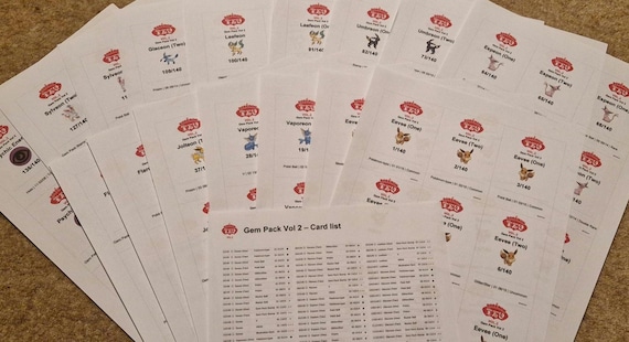 Printable Pokmon Gem Pack Vol 2 Binder Placeholders and Complete Card List!  Eevee Evolutions Set! - Etsy