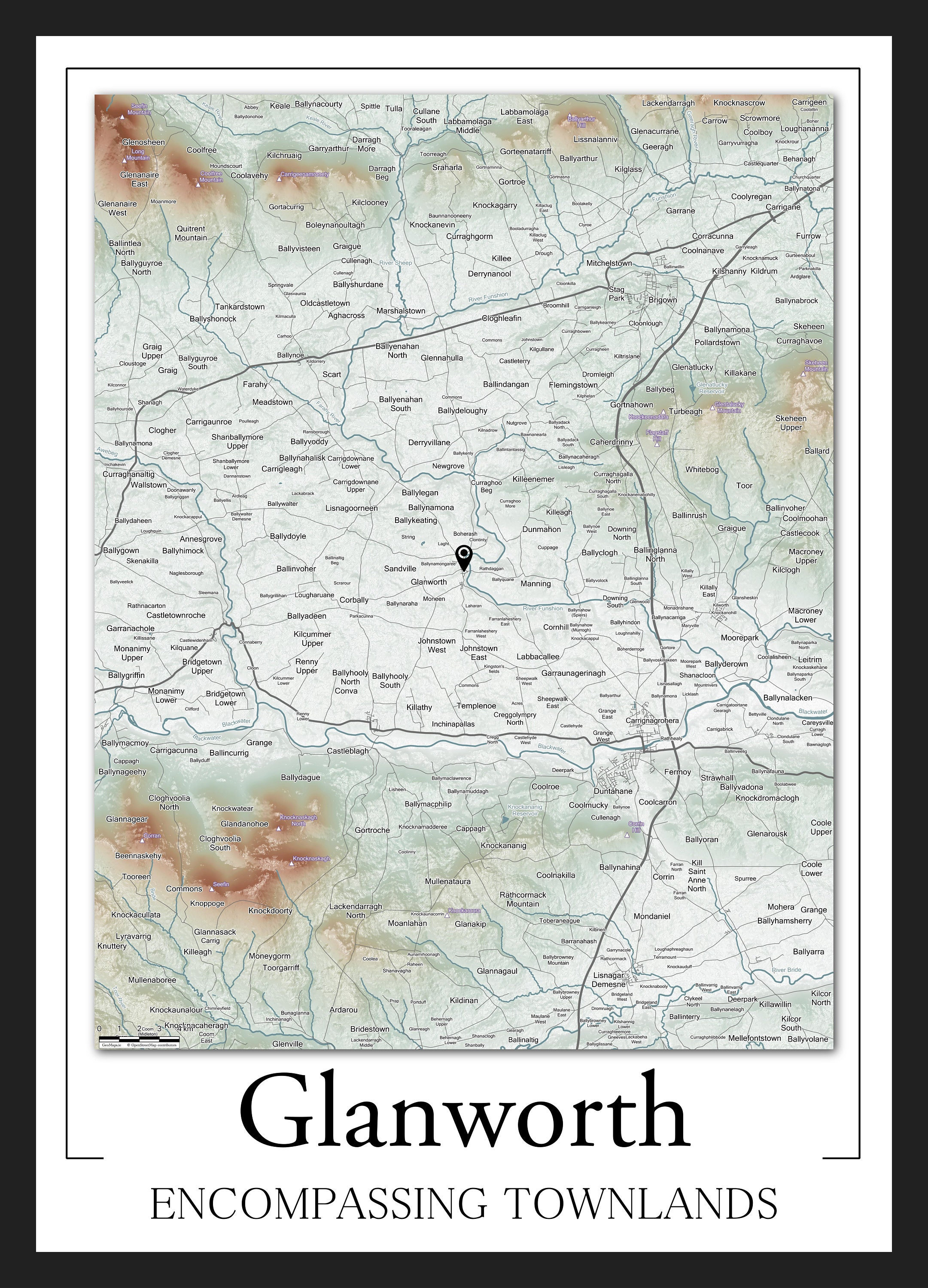 Ballyhoura Mountains Irish Townands Poster Map — GeoMaps