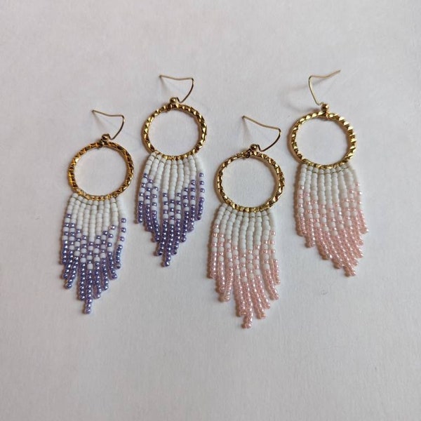 Beaded Fringe Earrings with Circular Frame