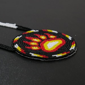 Bear Paw Beaded Medallion , unisex pendant, Medicine Wheel necklace , Handmade