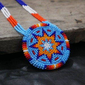 Morning Star Beaded Medallion , unisex pendant, Medicine Wheel necklace , Handmade