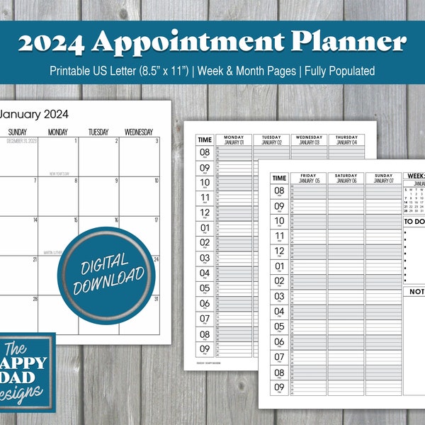 2024 Daily Appointment Planner; Monthly & Weekly Pages (15 Minute Increments - 8am to 9pm) Beauty Salon Gift Book