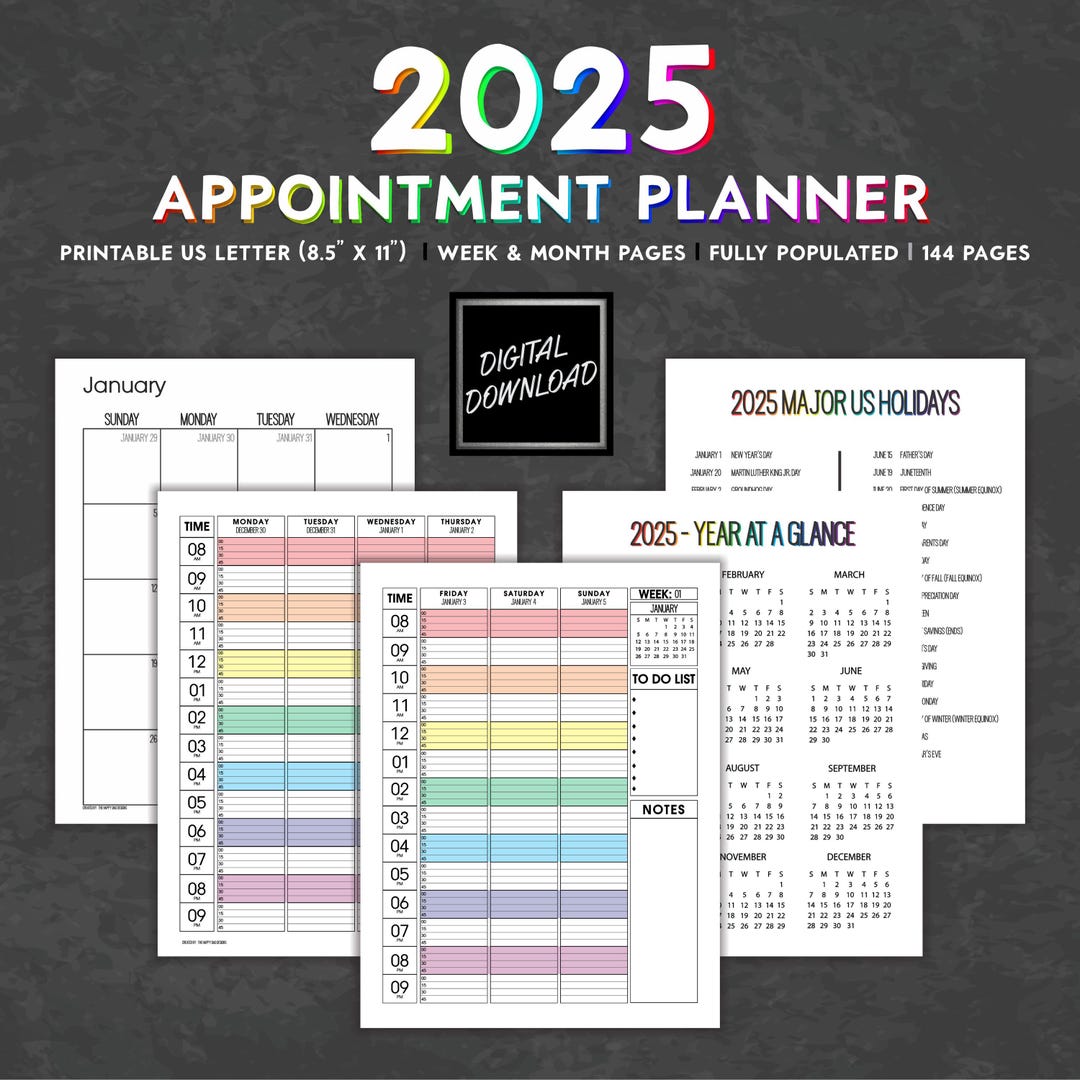 New 2025 printable appointment book 15 minute schedule weekly