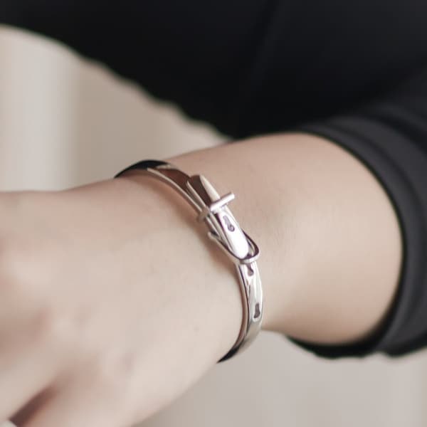 Zilveren riemarmband| Riem gesp armband | Zilveren armband verstelbare armband | Zilveren manchetarmband | Sterling zilveren manchet | Cadeau voor haar