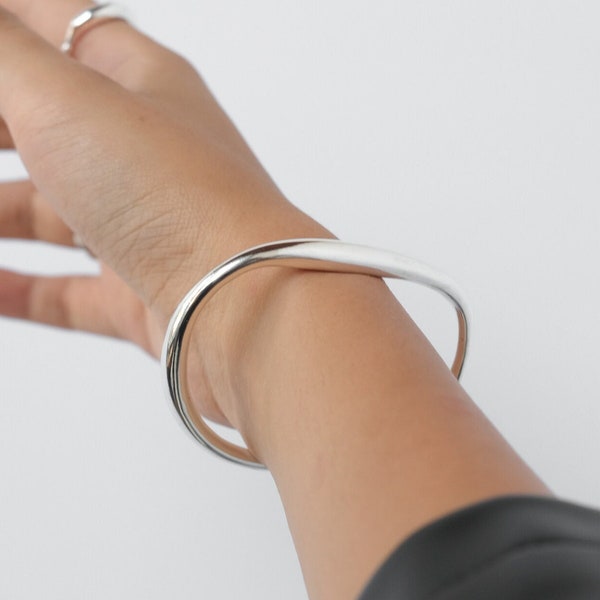 925 Sterling SilverBangle | Geometric Silver Bracelet | Adjustable, Simple Bangle | Modern | Minimalist | Unisex