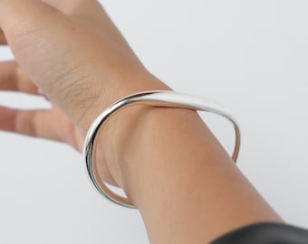 925 Sterling SilverBangle | Geometric Silver Bracelet | Adjustable, Simple Bangle | Modern | Minimalist | Unisex