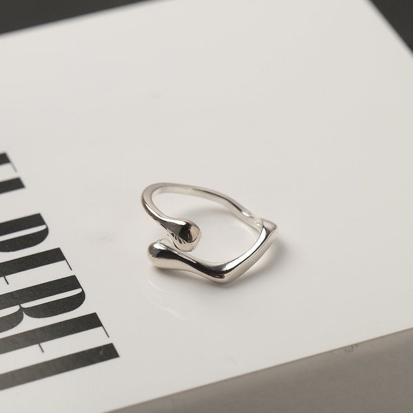 925 Sterling Silber Ring | Silberner Abstrakter Ring | Silber Tropfring | Unregelmäßiger Ring | Geometrischer Ring |Statement Ring | Gothic | Verstellbar