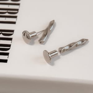 Screw Nail Stud Earring | Single Stainless Steel Hoop, Modern Screw Back Style. Punk Silver Stud, Water Safe & Hypoallergenic